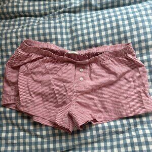 Brandy Melville red and white gingham low waste mini shorts